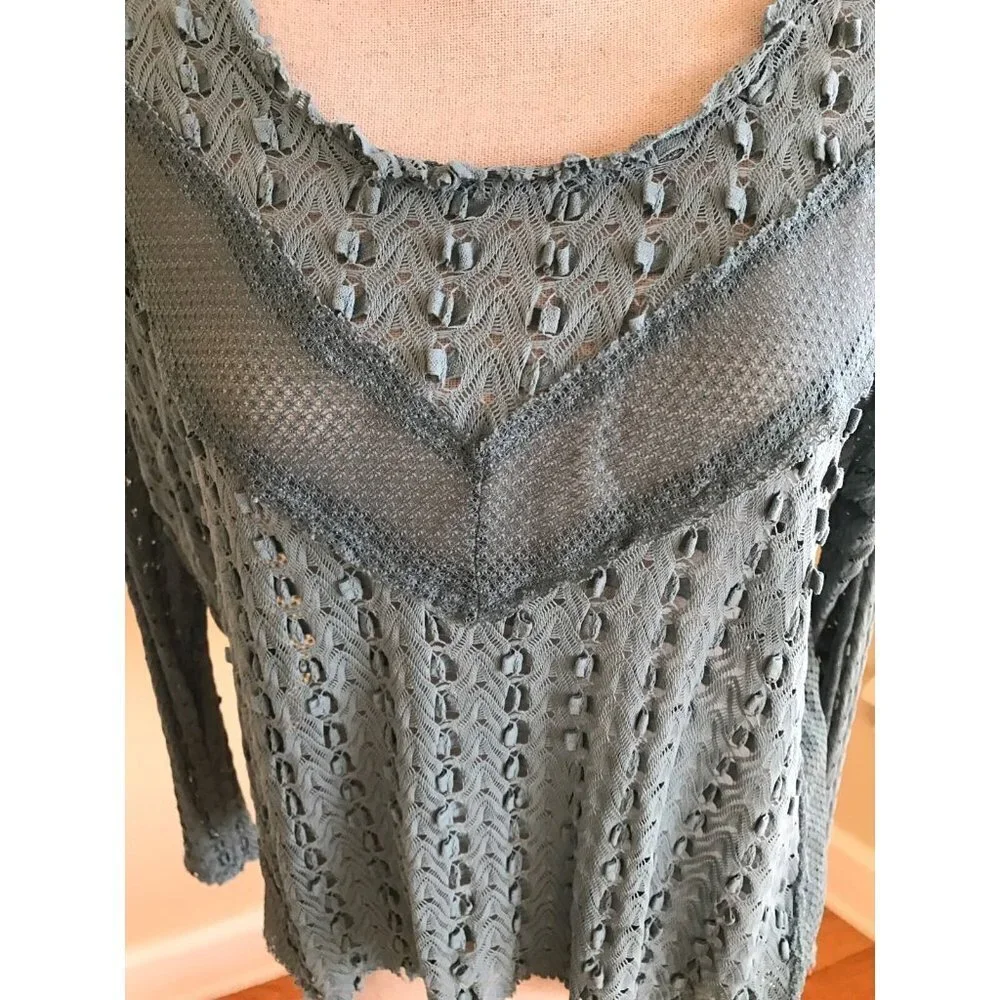 FREE PEOPLE Sage Green Boho  Lace Mesh Long Sleeve